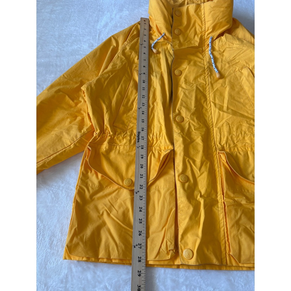 Nautica Rain Jacket Hooded Nylon Lined w/ Stripes Yellow Coat Size S/P - Picture 2 of 7